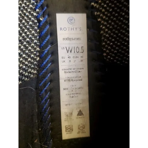 Rothy's The Point Flat Shoes Womens Size 10.5 Midnight Metallic