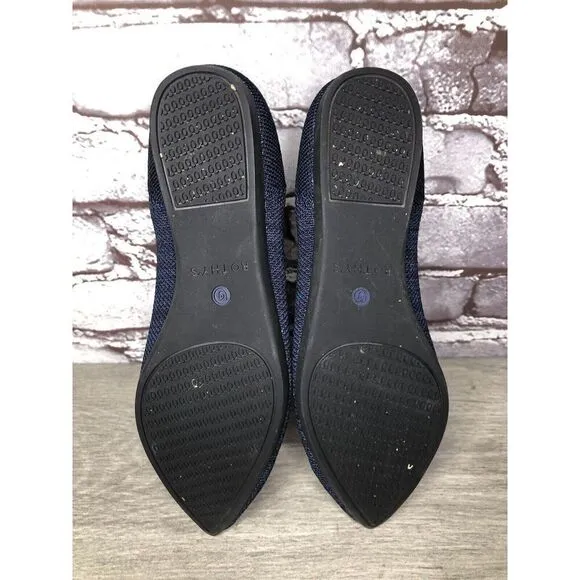 Rothy’s “THE POINT” Navy Blue Knit Pointed Toe Slip On Flats Women Sz 6M US/36EU