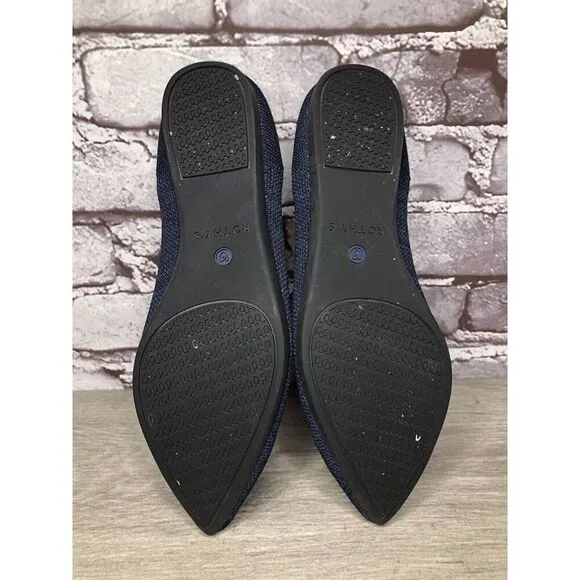 Rothy’s “THE POINT” Navy Blue Knit Pointed Toe Slip On Flats Women Sz 6M US/36EU