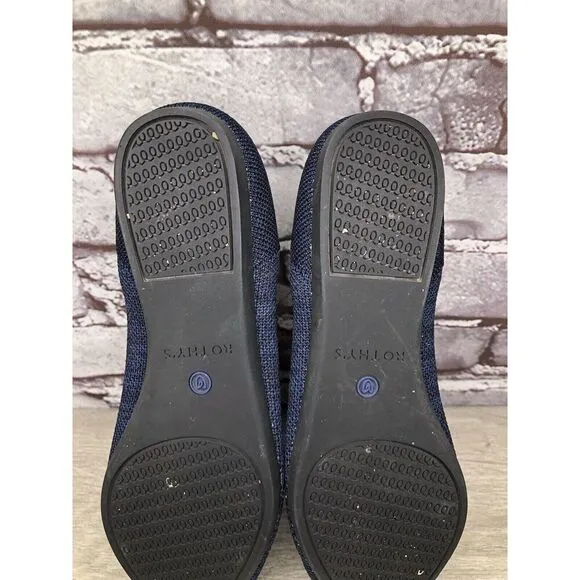 Rothy’s “THE POINT” Navy Blue Knit Pointed Toe Slip On Flats Women Sz 6M US/36EU