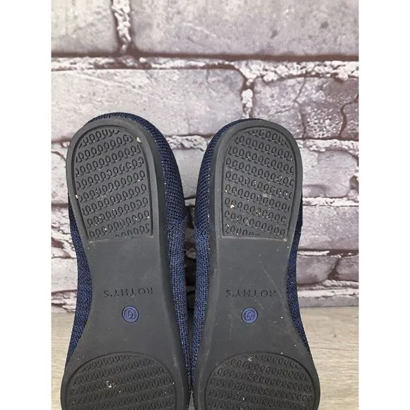 Rothy’s “THE POINT” Navy Blue Knit Pointed Toe Slip On Flats Women Sz 6M US/36EU