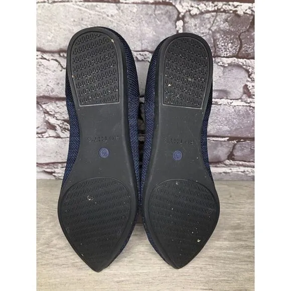 Rothy’s “THE POINT” Navy Blue Knit Pointed Toe Slip On Flats Women Sz 6M US/36EU