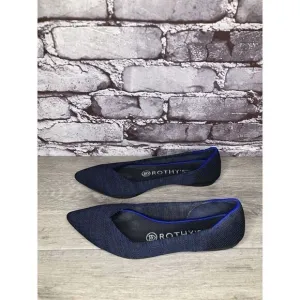 Rothy’s “THE POINT” Navy Blue Knit Pointed Toe Slip On Flats Women Sz 6M US/36EU