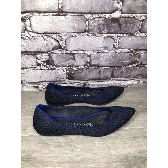 Rothy’s “THE POINT” Navy Blue Knit Pointed Toe Slip On Flats Women Sz 6M US/36EU