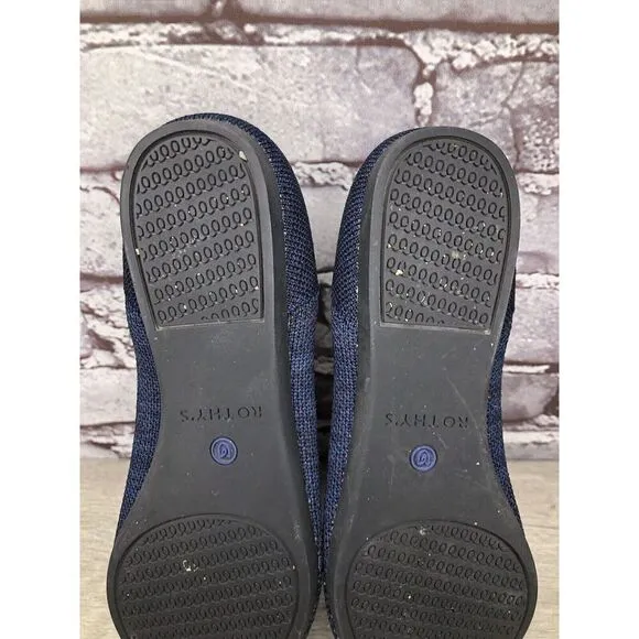 Rothy’s “THE POINT” Navy Blue Knit Pointed Toe Slip On Flats Women Sz 6M US/36EU