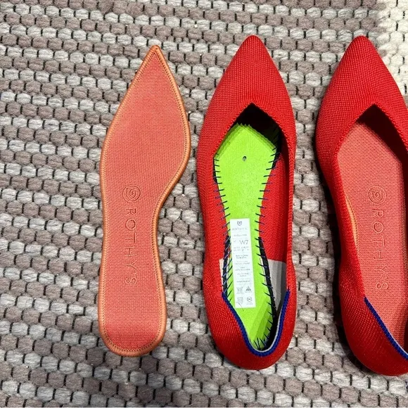 Rothy's The Point Red Flats - Machine Washable, Includes Orange Insoles