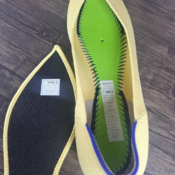 Rothys The Point Slip On Ballet Flats Women's Sz 8.5 Yellow Marigold (VGC)