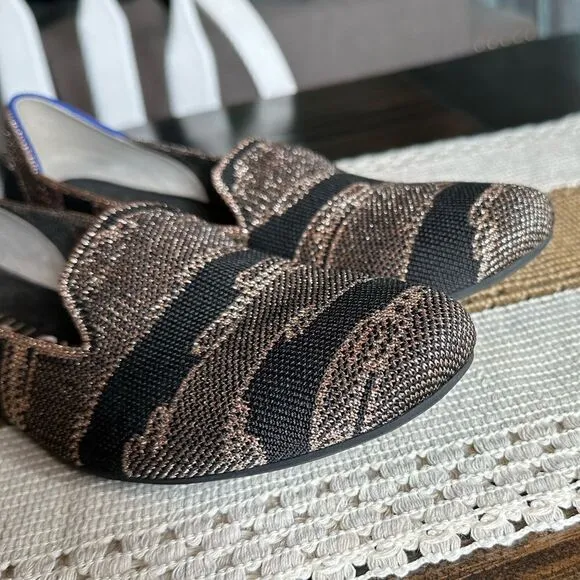 Rothy's Womens Rose Gold &amp; Black Shimmer Loafer Flats
