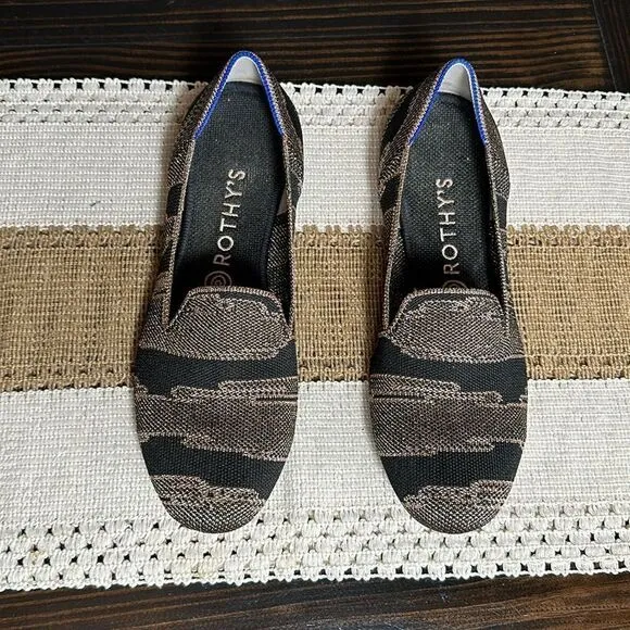 Rothy's Womens Rose Gold &amp; Black Shimmer Loafer Flats