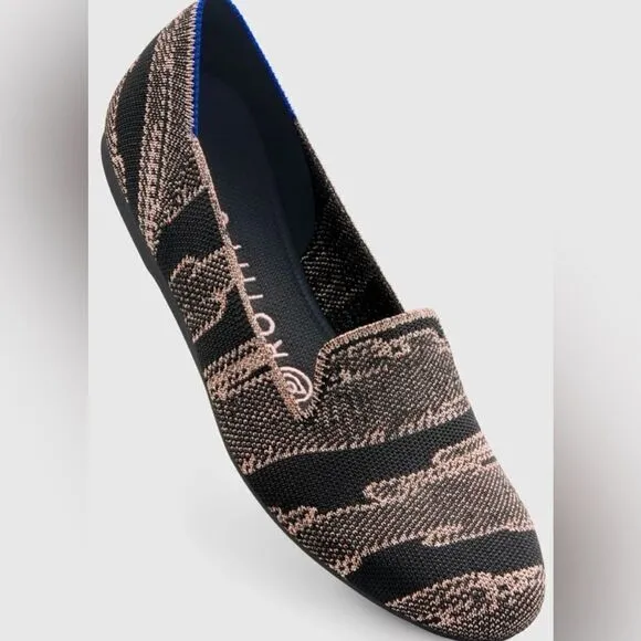 Rothy's Womens Rose Gold &amp; Black Shimmer Loafer Flats