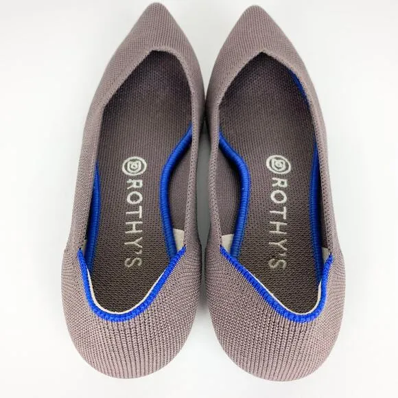 Rothy's Womens The Point Ballet Flats Grey Machine Wash Recycled Knit Size 8
