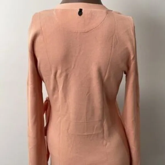 Rudsak Sania Knit Dress Longsleeve Cantaloupe Peach Wrap Waist Tie Medium New