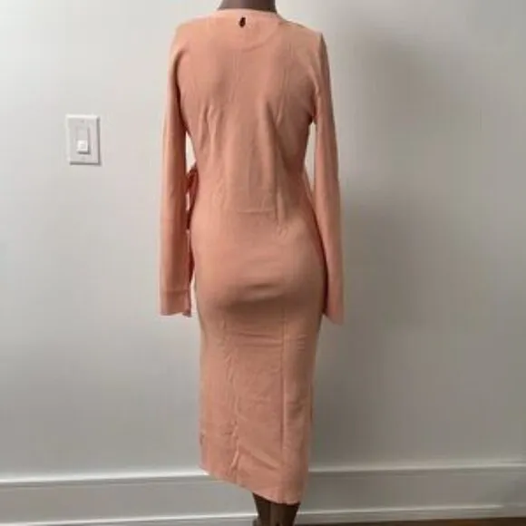 Rudsak Sania Knit Dress Longsleeve Cantaloupe Peach Wrap Waist Tie Medium New