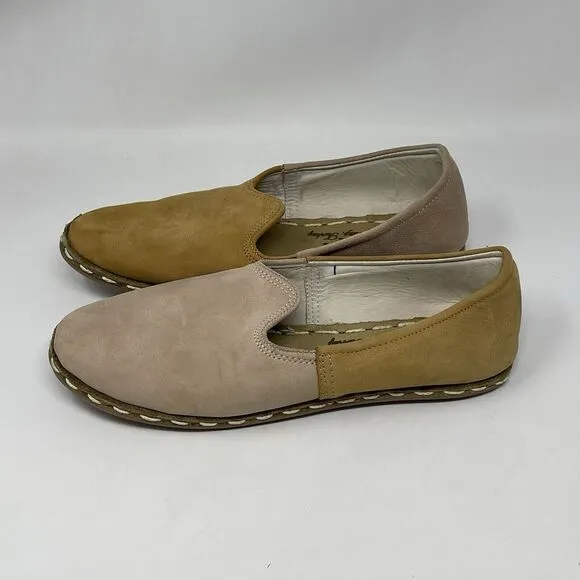 Sabah Loafers Shoes Womens 8.5 - 9 EU 40 Khaki Tan Nude 2 Tone Leather Slip On