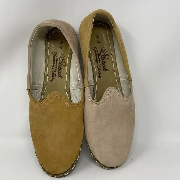 Sabah Loafers Shoes Womens 8.5 - 9 EU 40 Khaki Tan Nude 2 Tone Leather Slip On