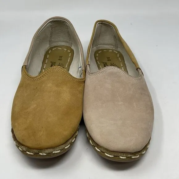 Sabah Loafers Shoes Womens 8.5 - 9 EU 40 Khaki Tan Nude 2 Tone Leather Slip On