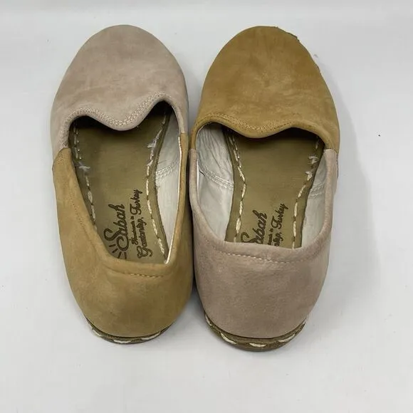 Sabah Loafers Shoes Womens 8.5 - 9 EU 40 Khaki Tan Nude 2 Tone Leather Slip On