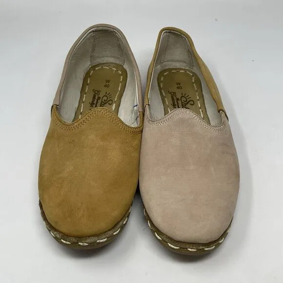 Sabah Loafers Shoes Womens 8.5 - 9 EU 40 Khaki Tan Nude 2 Tone Leather Slip On