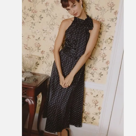 Sachin &amp; Babi x Anthropologie halter neck fit &amp; flare polkadot midi dress size 4