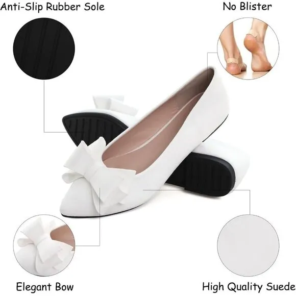 Sailing Lu Flat Shoes Women White Faux Suede Bowknot Ballet Comfortable Shoes
