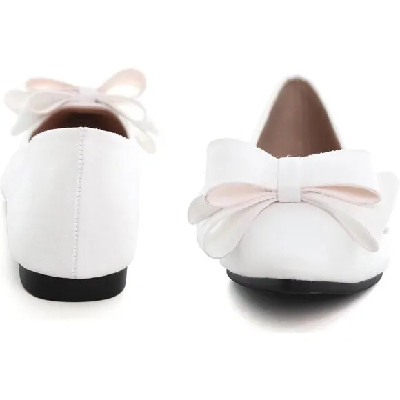 Sailing Lu Flat Shoes Women White Faux Suede Bowknot Ballet Comfortable Shoes