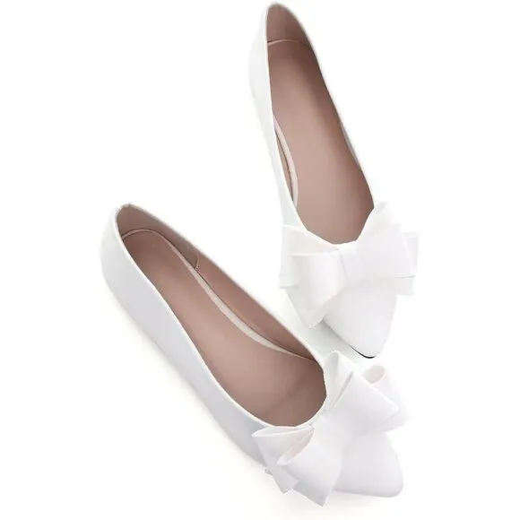 Sailing Lu Flat Shoes Women White Faux Suede Bowknot Ballet Comfortable Shoes