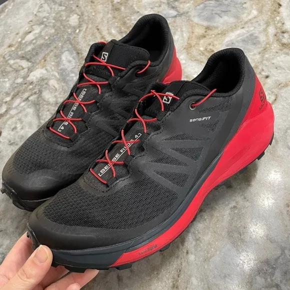 Salomon Sense Ride 4 Black Red Men's Trail Running Shoes Sneakers Goji Berry
