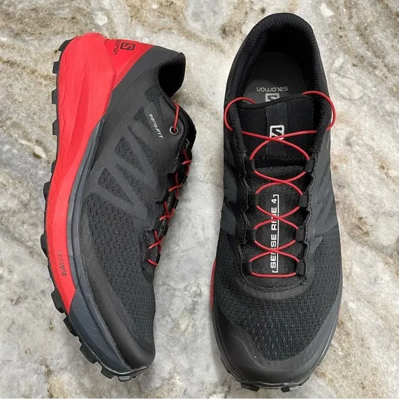 Salomon Sense Ride 4 Black Red Men's Trail Running Shoes Sneakers Goji Berry