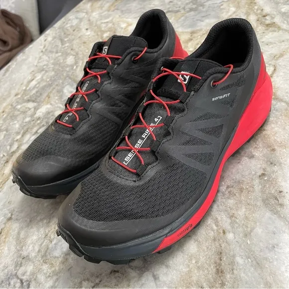 Salomon Sense Ride 4 Black Red Men's Trail Running Shoes Sneakers Goji Berry