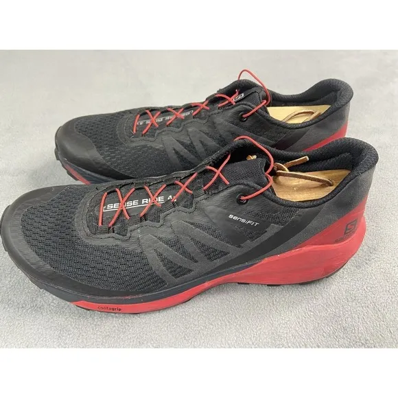 Salomon Shoes Men 8 Black Red  Sense Ride 4 Ortholite Trail Run Sneakers Train