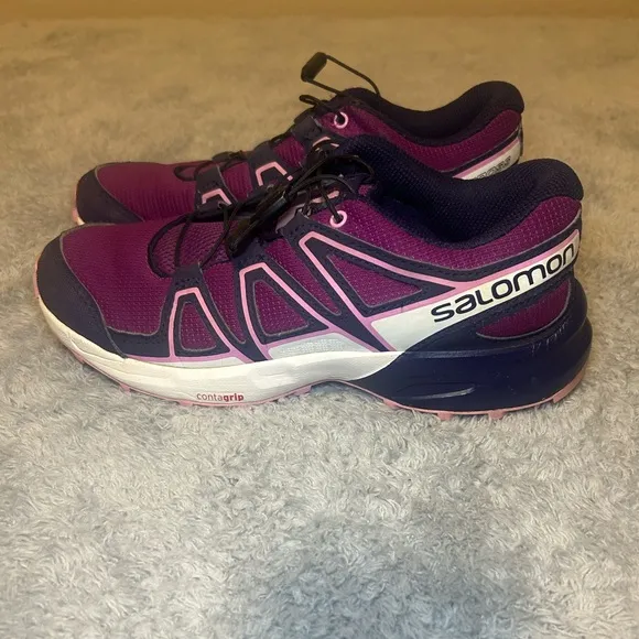 Salomon SpeedCross Contagrip Youth Girls Running Sneakers, Size 4