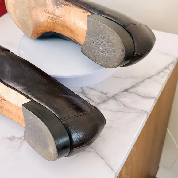 Salvatore Ferragamo Arcella Castoro Calf Liz. Print Brown and Gold Loafers