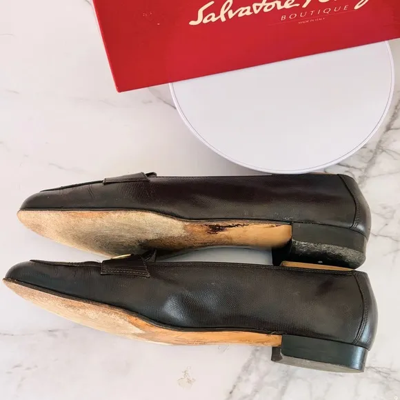 Salvatore Ferragamo Arcella Castoro Calf Liz. Print Brown and Gold Loafers