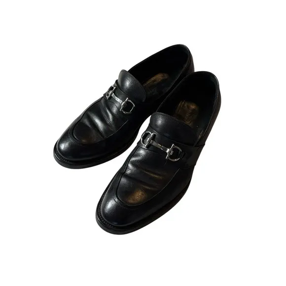 Salvatore Ferragamo Black Leather Silver Horse Bit Loafers 9 D Shoes
