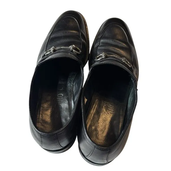 Salvatore Ferragamo Black Leather Silver Horse Bit Loafers 9 D Shoes