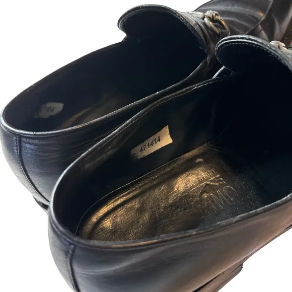 Salvatore Ferragamo Black Leather Silver Horse Bit Loafers 9 D Shoes