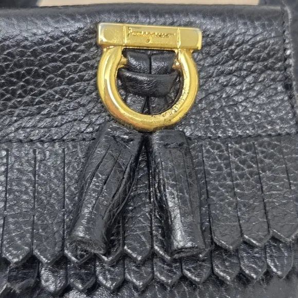 SALVATORE FERRAGAMO Black Leather Women's Kitten Heel Loafers Size 8B