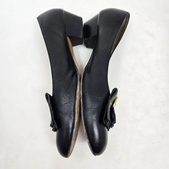 SALVATORE FERRAGAMO Black Leather Women's Kitten Heel Loafers Size 8B