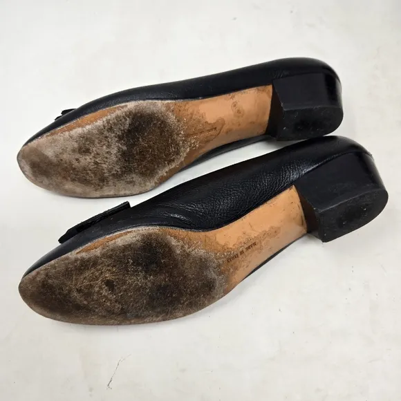 SALVATORE FERRAGAMO Black Leather Women's Kitten Heel Loafers Size 8B