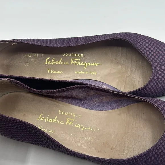 Salvatore Ferragamo Botique Vintage Ballet Flats - Purple Snakeskin Style