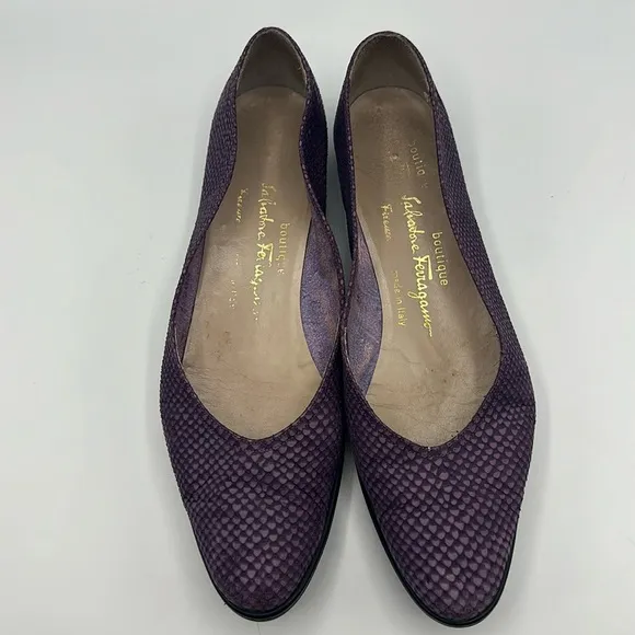 Salvatore Ferragamo Botique Vintage Ballet Flats - Purple Snakeskin Style