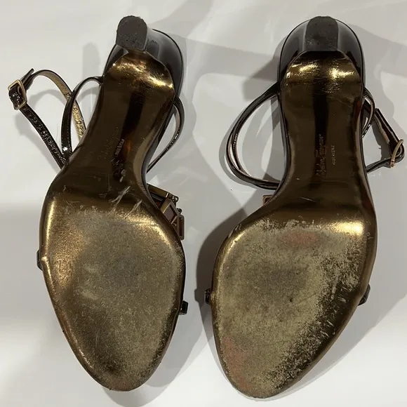 Salvatore Ferragamo Brown Jeweled Heel Sandals‎