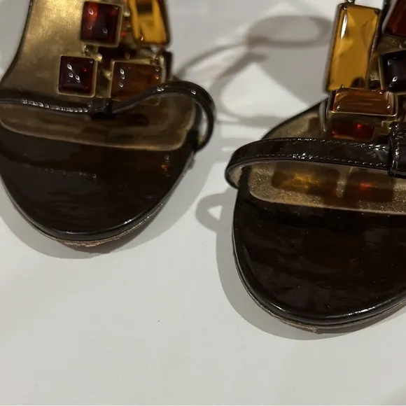 Salvatore Ferragamo Brown Jeweled Heel Sandals‎