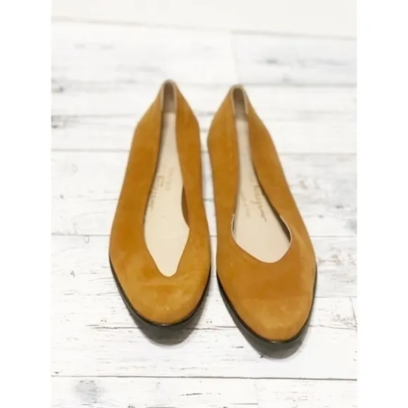 Salvatore Ferragamo Camel Color Suede Flats