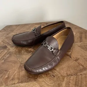 Salvatore Ferragamo Dark Brown Leather Gunmental Gancini Bit Loafers