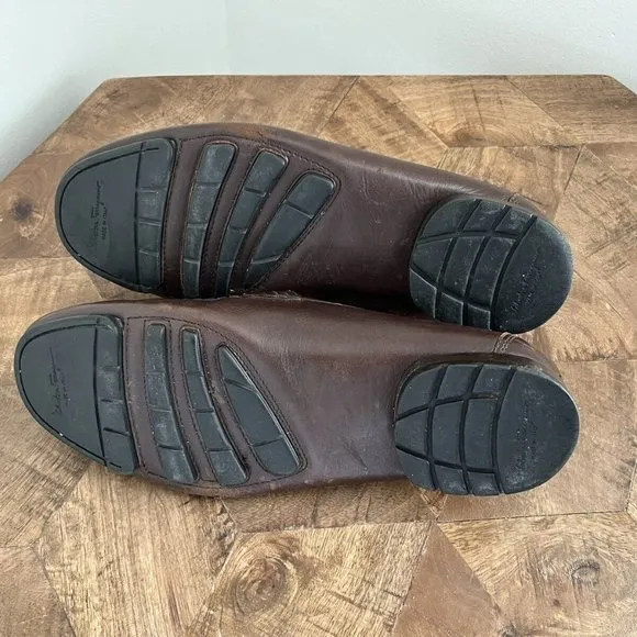 Salvatore Ferragamo Dark Brown Leather Gunmental Gancini Bit Loafers