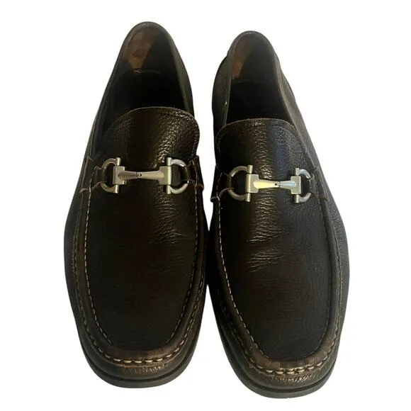 Salvatore Ferragamo Loafer Magnifico •Men 11 EE• Brown Leather Gancini Horse Bit