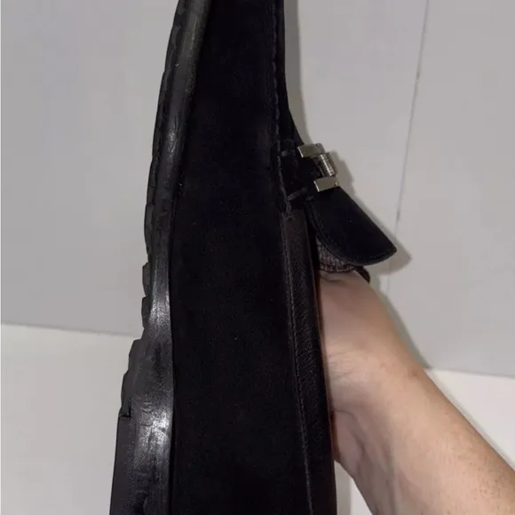 Salvatore Ferragamo Mens Black‎ Suede Moc Toe Slip On Loafer Shoes Size 11 D