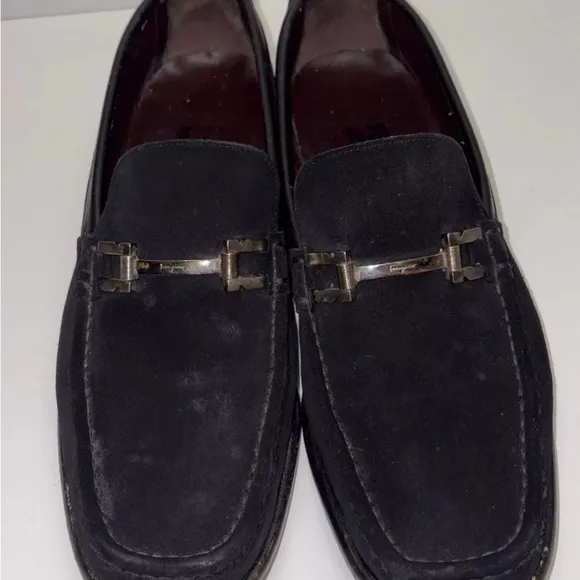 Salvatore Ferragamo Mens Black‎ Suede Moc Toe Slip On Loafer Shoes Size 11 D
