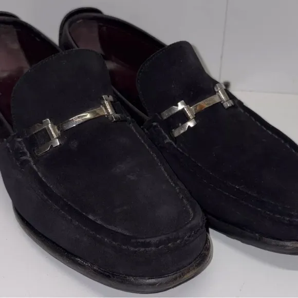 Salvatore Ferragamo Mens Black‎ Suede Moc Toe Slip On Loafer Shoes Size 11 D